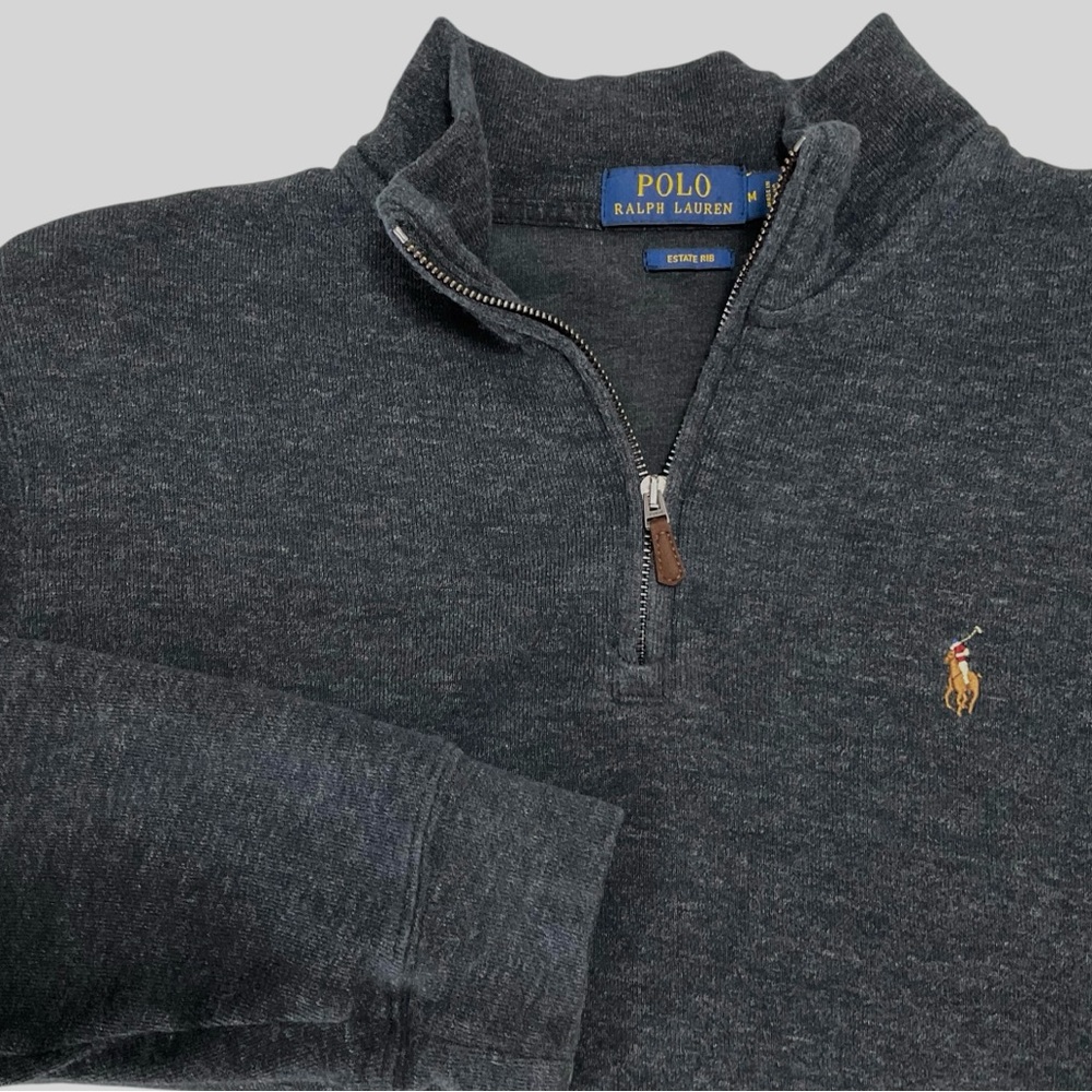 Polo Ralph Lauren Estate Rib Men's 1/4 Zip Pullover Sweater Black Medium